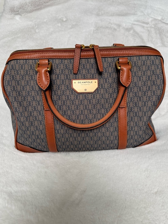 Beanpole Handbags - Beanpole Bourke Brown Canvas Monogram Satchel with Tan Leather Trim